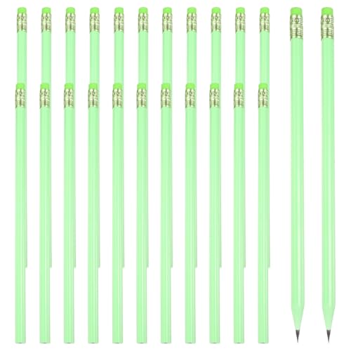 PATIKIL Round Pencils, 24 Pcs Triangle HB Graphite Pencil Wooden Pencils with Eraser for Classroom Office Writing Drawing Supplies, Green - color: Green, size: 1 Count (Pack of 24)