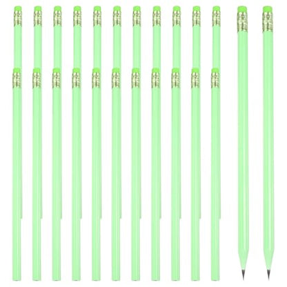 PATIKIL Round Pencils, 24 Pcs Triangle HB Graphite Pencil Wooden Pencils with Eraser for Classroom Office Writing Drawing Supplies, Green - color: Green, size: 1 Count (Pack of 24)