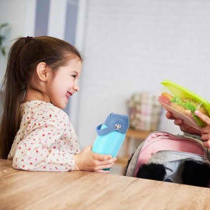 Kids Insulated Water Bottle with Straw Lid & Silicone Handle,12oz Kids Leak Proof Water Bottle for School Boys Girls,Double Wall Vacuum Stainless Steel with Non-slip Silicone Base(Light Green) - color: Bluish Green, size: 12 Ounces
