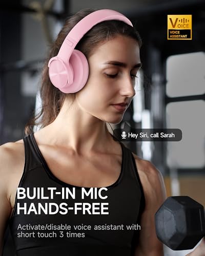 Picun B8 Headphones Wireless Bluetooth, 120H Bluetooth Headphone Over Ear with 3EQ Music Modes, Hands-Free Calls, Deep Bass Headphones for Travel Home Office Cellphone PC (Pink) - color: Pink