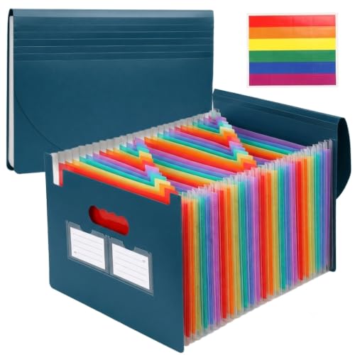 25 Pockets Accordion File Organizer, Portable Expanding File Folder with Cover Labels Blue Desktop Document Holder Letter A4 Paper Bill Receipt Storage for Student Teacher Office Home School Supplies - color: Blue, size: 25 Pocket