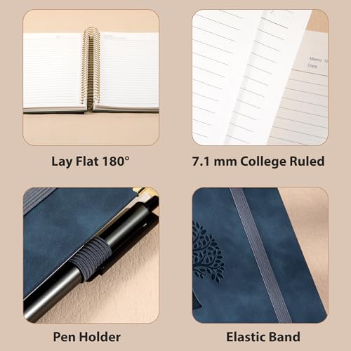 Yoment Hardcover Spiral Notebook 8.5" x 11" Leather 5 Subject Notebook College Ruled with Dividers Tabs 300 Pages Large Spiral Journal Notebooks for Work School Note-Taking Business, Gray Blue - color: Gray Blue