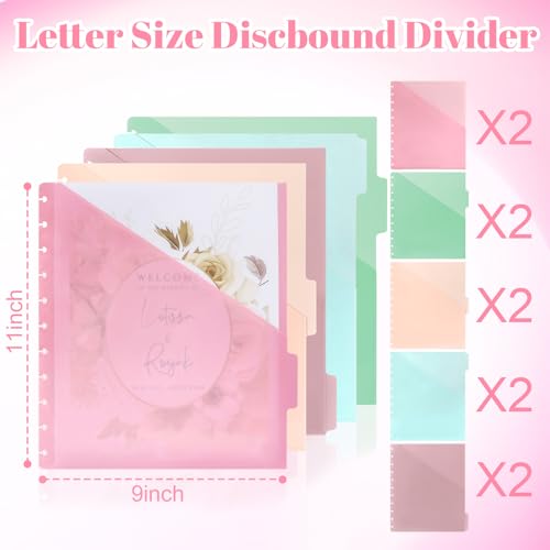 10 PCS Letter Size Discbound Dividers with Tabs and Pockets - 11 Discs 8.5 x 11 Plastic Dividers for Office