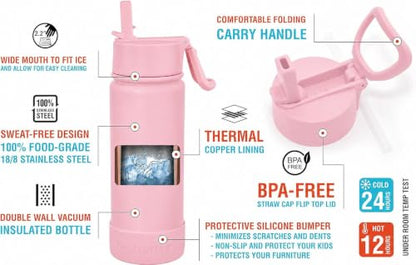 CHILLOUT LIFE 17oz Kids Insulated Stainless Steel Water Bottle with Leak Proof Straw Lid & 144 Stickers - color: Blush Pink, style: 17 oz
