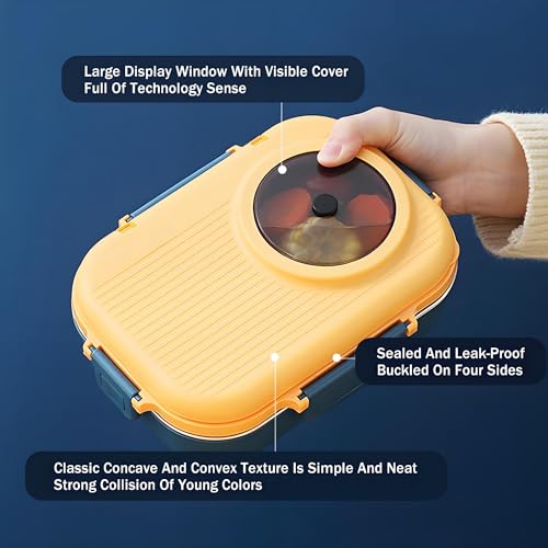 Bento Lunch Box, 304 Stainless Steel Portable Leakproof Lunch Food Containers Set with 3 Compartment for Adults - with Chopsticks Spoon Soup Bowl Gift for Friends, Family (Beige)