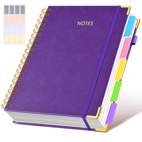 Hardcover Spiral Notebook 8.5"x11" Journal with Removable Dividers Tabs, 300 Pages Leather 5 Subject Notebook College Ruled, Large Notebooks for Work School, Lined Journal for Women, A4 Dark Purple - color: Dark Purple, size: 8.5"x11"