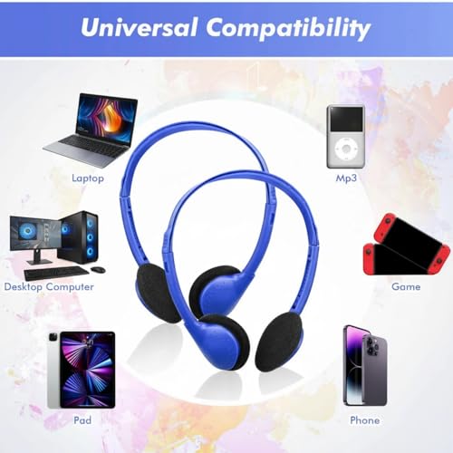 Xuhal 200 Pack Headphones Bulk Earphones for Adults with 3.5 mm Plug Wired on Ear for Church Christian Sunday School Library(Blue) - color: Blue