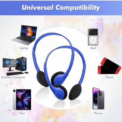 Xuhal 200 Pack Headphones Bulk Earphones for Adults with 3.5 mm Plug Wired on Ear for Church Christian Sunday School Library(Blue) - color: Blue