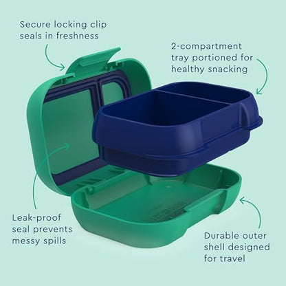 Bentgo Kids Snack Leak-Proof 2 Compartment Bento-Style Container | For Snacks & Small Meals, Easy-Open Latch, Dishwasher Safe, BPA-Free for School, Daycare, & Sports, Ages 3+ (Green/Navy) - color: Green/Navy