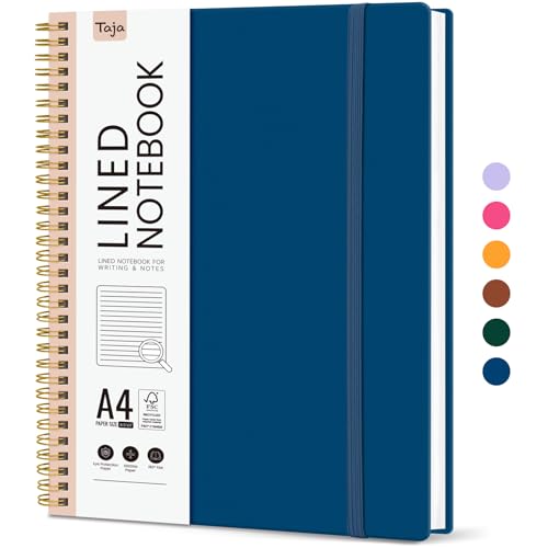 Taja Spiral Lined Notebook, 8.5"x11" Notebooks for Work, Large A4 Journal for Women & Men, College Ruled Journaling Notebook for Writing, Plastic Cover Spiral Journal, Navy Blue - color: L - Navy Blue, style: A - Lined（1Pack）
