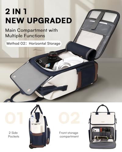 Rolling Backpack for Women, Travel Rolling Laptop Backpack with Wheels, Vertical & Horizontal Storage 2 In 1, Flip-Top Design, Water-Resistant Overnight College Underseat Carry on Luggage, Navy Blue - color: Navy Blue