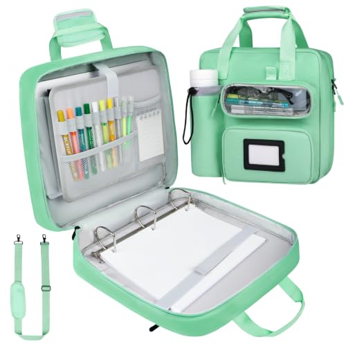 SIYNPAV 3 Inch Zipper 3 D-Ring Binder Bag, 700 Sheet Portfolio Organizer with Shoulder Strap, 13 Inch Laptop Sleeve, Pen& Bottle Pocket for Middle School, Green - color: Mint Green