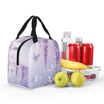 Lunch Bag Lavender Butterfly Light Purple Flower Insulated Lunch Box Reusable Cooler Tote for Adults Student Girl Boy Work Office School Picnic Over 3 Years Old - color: B0365