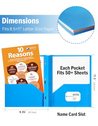 HABGP 24 Folders with Pockets and Prongs, 2 Pocket 3 Prong Folders with Business Card Holder, Plastic Heavy Duty File Folders for Documents Business Office School Supplies, 24 Pack 6 Bright Colors - size: 4 set (24 pcs)