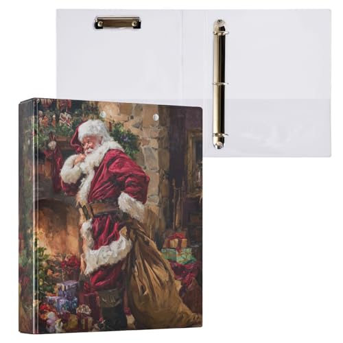 Funny Christmas Santa Claus Binder 3 Ring 1.5 Inch Binder with Clipboard&Pockets, Hardcover Binders Heavy Duty Large File Folder for Office School Supplies - Holds 200 Sheets - color: Christmas Santa Claus, size: 1 Pack-12.4x10.63in