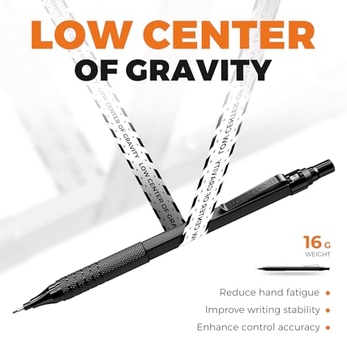 Four Candies 4PCS Metal Drafting Mechanical Pencil Set, 0.5mm & 0.7mm Point | 480 Lead Refills, 3 Erasers, 9 Eraser Refills, Storage Case, Smooth Writing, for Sketching, Technical Drawing, Art Projects - color: Silver+Black (4PCS)