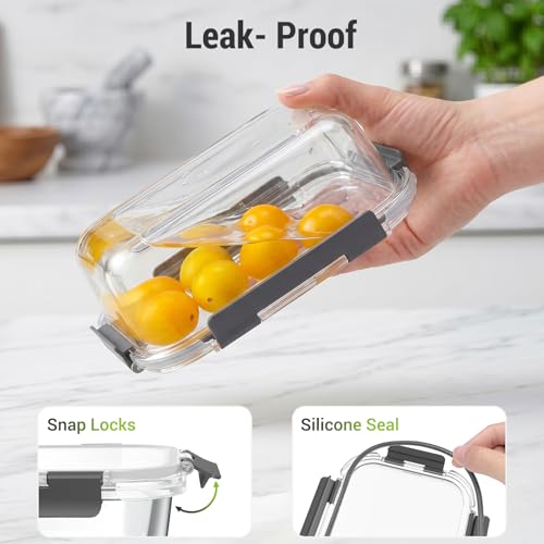 Dealusy 10 Sets (20-Piece) 36 oz & 12 oz Glass Food Storage Containers with lids, Airtight Leak-proof Glass Meal Prep Containers with Lids, Microwave Oven Freezer Dishwasher Safe, Gray - color: Gray