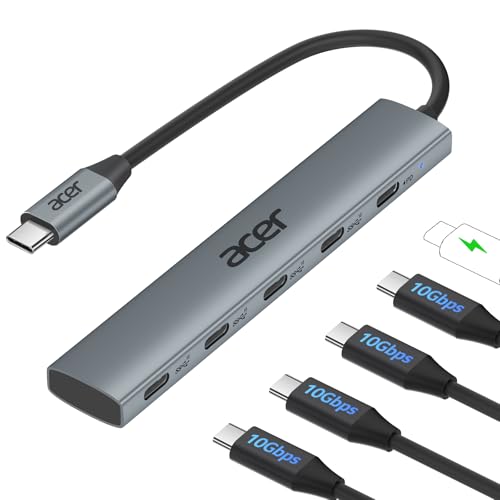 Acer 10 Gbps USB C Hub, USBC Splitter with 4*USB C 3.2 and 100W PD Port, Fast Transfer Type-C Multiport Adapter Compatible with MacBook Pro/M2/M1, iPad, Surface Pro, XPS【No Video Output】 - size: 0.5FT