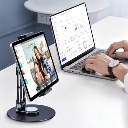 CreaDream iPad Stand, Aluminum Tablet Holder Swivel Stand for Desktop | Adjustable with 360° Rotating Base, Compatible with 4.7''-13" Tablets, Phone, iPad Pro/Air/Mini, Galaxy Tab, Surface Pro - size: Short-One Arm for Desk