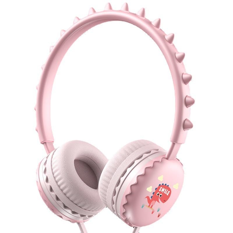 Kids Dinosaur Wired Headphones with Noise Cancelling Pink | Safe 85/94dB Volume Limit, HD Microphone for School, Soft Ear Cups, Pink Headphones for Toddlers & Teens - color: Dinosaur Pink