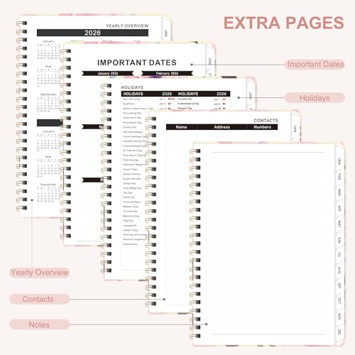 2026 Planner, Weekly and Monthly Calendar Planner Agenda, Jan 2026 - Dec 2026, Planning Academic Book, Office Desk Accessories and School Supplies - A5 (6.3'' x 8.5'') - color: C-Blush Blooms