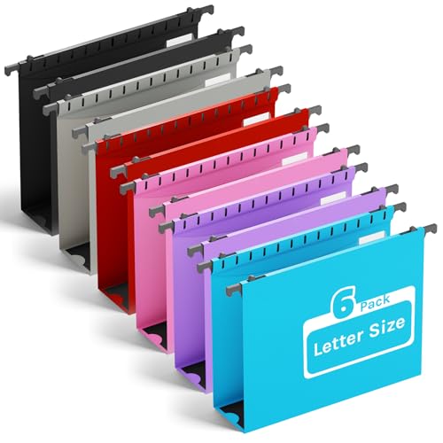 Ansook Hanging File Folder Letter Size Extra Capacity,Heavy Duty 2" Expansion Plastic File Folders Hanging with Tabs,6 Pack Reinforced Hanging File Organizer,File Cabinet Folders for Office Bulk Files - color: Assorted Color