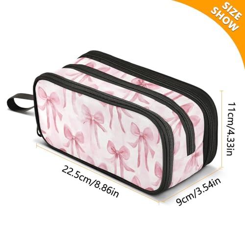ALAZA Watercolor Pink Bow Pattern Large Pencil Case, Pen Pouch Pencil Bag with 3 Compartments Pen Holder Organizer Stationery Bag - color: Bow