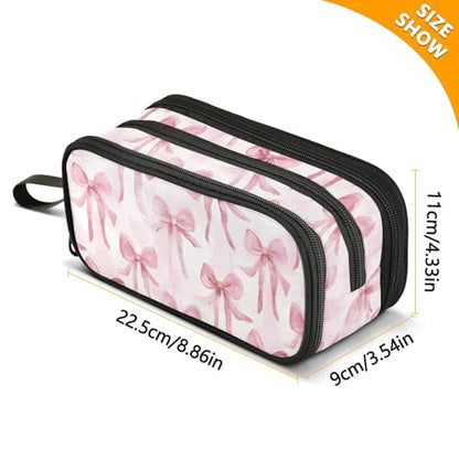 ALAZA Watercolor Pink Bow Pattern Large Pencil Case, Pen Pouch Pencil Bag with 3 Compartments Pen Holder Organizer Stationery Bag - color: Bow