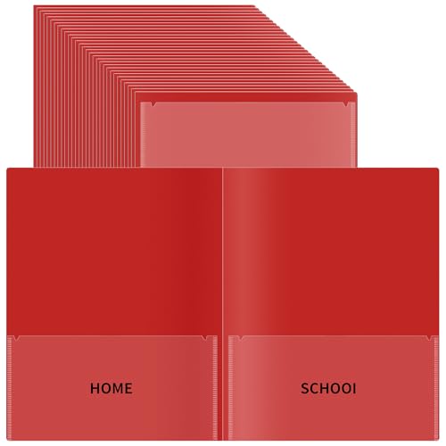 30 Pcs Parent Teacher Classroom Communication Folder with Clear Front Pockets, 2 Pockets Homework Folders Take Home Plastic Folders for Kid Student Home and Classroom (30, Red) - color: Red