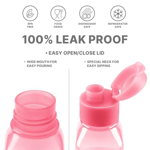 MILTON Bulk Water Bottles Set of 4 – 10 and 17oz Multicolor Bottles for Kids and Adults – Leak Proof with Carry Strap – Square Reusable Bottles for Juice, Drinks BPA-Free Dishwasher-Safe - color: Square Pink/Green