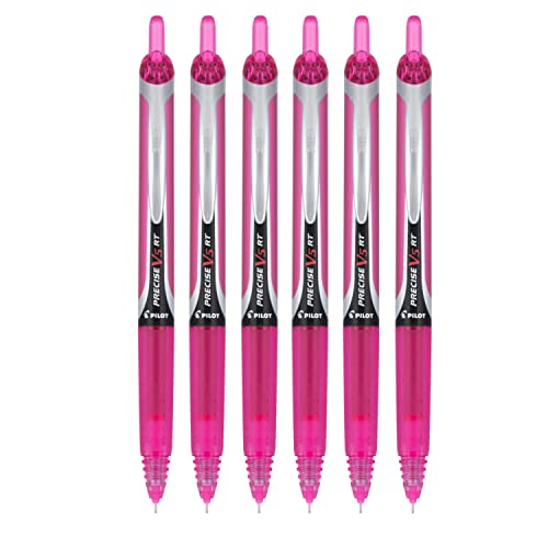 PILOT Precise V5 RT Refillable & Retractable Liquid Ink Rolling Ball Pens, Extra Fine Point (0.5mm), Pink Ink, 6-Pack - color: Pink