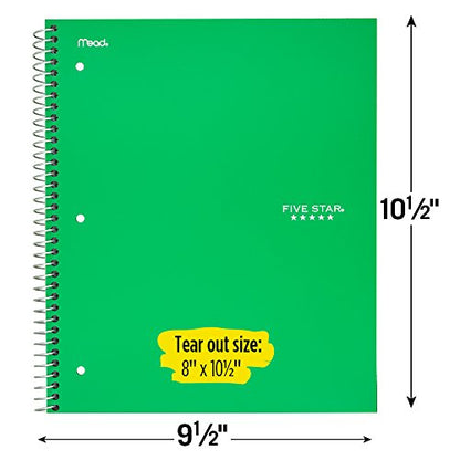 Five Star Spiral Notebooks, 5 Subject, Wide Ruled Paper, 200 Sheets, 10-1/2" x 8", Electric Green, Royal Purple, 2 Pack (38408) - color: Green-Purple