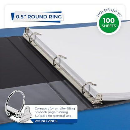 Samsill 0.5 Inch 3 Ring Binders, Economy Round Ring, Clear View Cover, 100 Sheet Capacity - for School, Home, Office - Black, 12 Pack - size: 12-Pack, style: 0.5 Inch