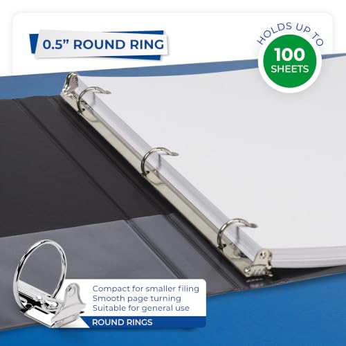 Samsill 0.5 Inch 3 Ring Binder, Economy Round Ring, Clear View Cover, 100 Sheet Capacity - for School, Home, Office - Black, 6 Pack - size: 6-Pack, style: 0.5 Inch