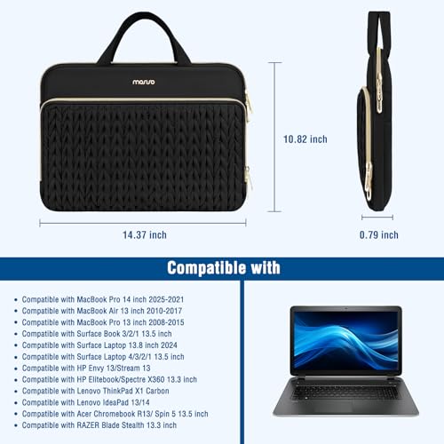MOSISO Laptop Case 13.3 inch, 13-13.3 inch Laptop Sleeve Compatible with MacBook Neo/Air 13.6 M5 M4 M3 M2 M1/Pro 13/14, HP Dell Lenovo ASUS, Wheat Ear Quilted Carrying Bag with Handle&Pocket, Black - color: Black, size: 13.3 inch