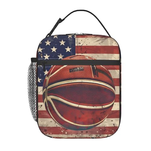 Basketball Insulated Lunch Box for Women Men Basketball Lunch Bag for Work,Picnic,Travel,Hiking,Beach or Fishing Polyester Basketball Lunch Box - color: Basketball02