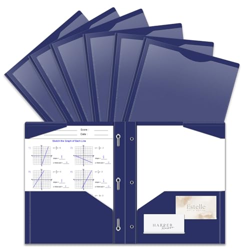Briartw Heavy Duty Plastic Pocket Folder with Prongs for Letter Size Paper - 6 Pack Navy Blue File Folder with Clear Front Pocket - 2 Pockets and 3 Prongs,As Well As 2 Card Slots - Pocket Folders - color: Navy Blue