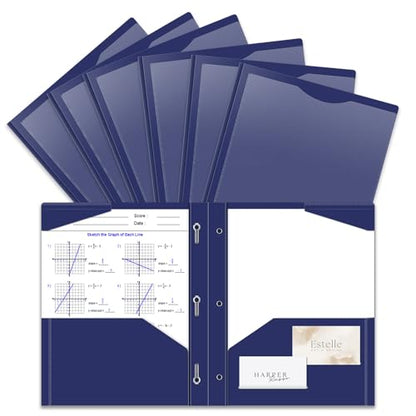 Briartw Heavy Duty Plastic Pocket Folder with Prongs for Letter Size Paper - 6 Pack Navy Blue File Folder with Clear Front Pocket - 2 Pockets and 3 Prongs,As Well As 2 Card Slots - Pocket Folders - color: Navy Blue
