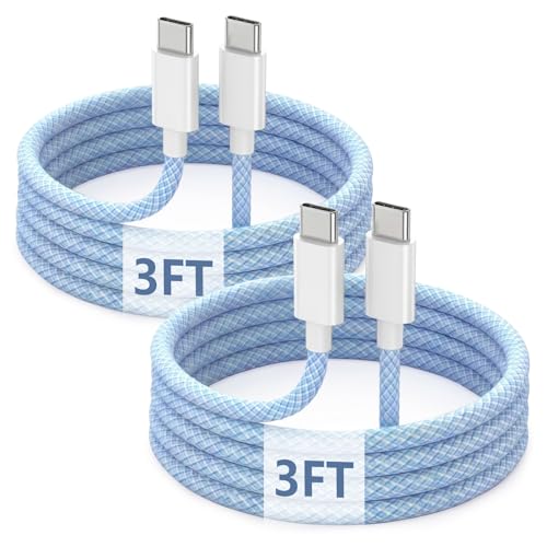 USB C to C Charger Cable, 60W, 3FT, 2-Pack, Blue | Fast Charging, Braided Nylon, for iPhone 17/16/15, MacBook iPad, Galaxy S25/S24 - color: Blue, size: 3FT+3FT