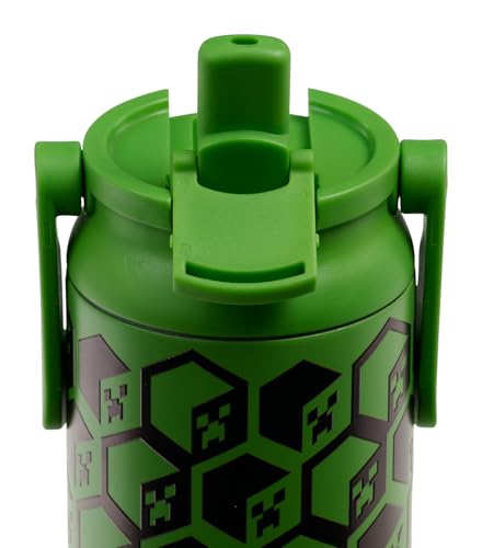 Igloo MineCraft Creeper 20 oz Sipper Glow in the Dark Sports Sipper, Stainless Steel Hydration Can with Lid & Straw, Insulated Water Bottle - color: 20 Oz Creeper