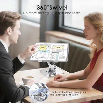 Tablet Stand, Aluminum 360° Rotating Holder Fits 4-13" Tablets | Foldable adjustable design, compatible for iPad Pro/Air/Mini, Surface Pro, Samsung Galaxy Tab, Kindle, silver
