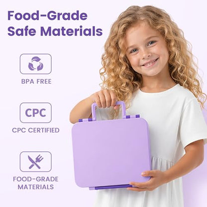 LOHASOK Bento Lunch Box Kids with 8oz Soup Thermo, Leak-Proof Lunch Containers with 4 Compartment, Thermo Hot Food Jar and Insulated Lunch Box for School Purple - color: Purple