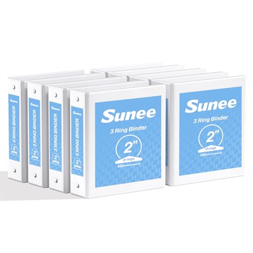 SUNEE 3 Ring Binders 2 Inch 8 Pack, Clear View Binders Three Ring PVC-Free (Fit 8.5x11 Inches) for School or Office Supplies, White - color: White, size: 2 Inch, style: 8 Pack