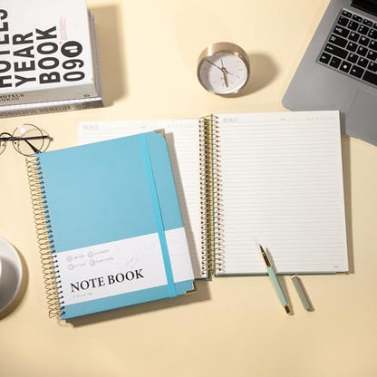 Large Hardcover Spiral Notebook College Ruled 8.5 X 11 with Stickers, Blue | 220 Pages, Notebooks for School Supplies A4 Note Book Journal Notebooks for Work Note Taking Office - color: Blue