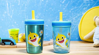 Zak Designs Baby Shark Kelso Tumbler Set, Leak-Proof Screw-On Lid with Straw, Bundle for Kids Includes Plastic and Stainless Steel Cups with Bonus Sipper (3pc Set, Non-BPA) (Pack of 12) - color: Baby Shark, size: 3 Piece Set (Pack of 12)