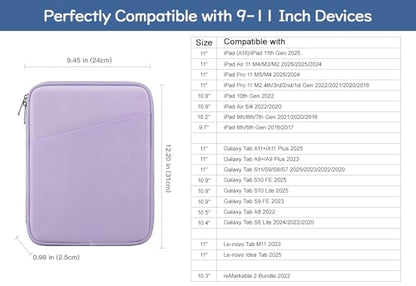 Dadanism 9-11 Inch Tablet Sleeve Bag Carrying Case, Grey Purple | Fits iPad (A16) 11th Gen 11", iPad 10th Gen 10.9" Air 5/4, iPad Air M4/Pro 11", iPad 9/8/7th 10.2", Galaxy Tab A11+ Plus 11" - color: Gray Purple, size: 9-11 inch