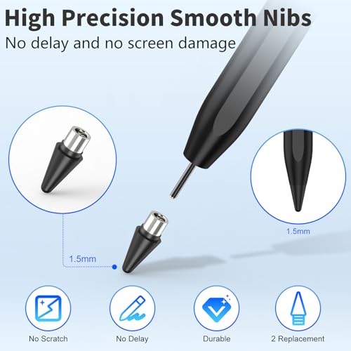 Stylus Pen for iOS&Android Touch Screens, Active Pencil for Samsung, Smart Digital Stylus Pens for Lenovo/Huawei/Vivo/Mi and Other Tablets, iPhone/Samsung/Google Pixel Smart Phones Drawing&Writing - color: Black