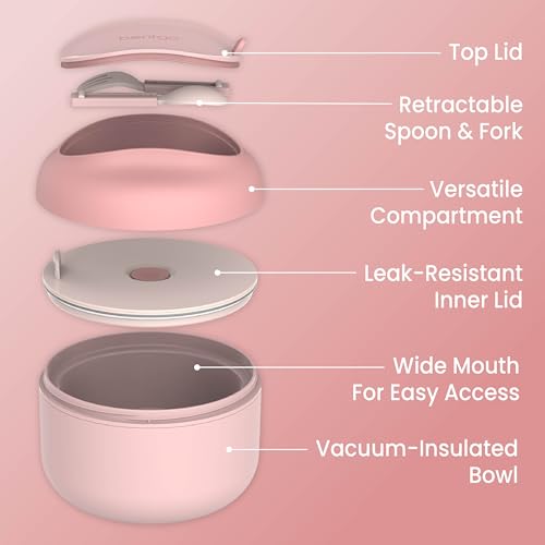 Bentgo Bowl - Insulated Leak-Resistant Bowl with Snack Compartment, Collapsible Utensils and Improved Easy-Grip Design for On-the-Go - Holds Soup, Rice, Cereal & More - BPA-Free, 21.2 oz (Blush) - color: Blush