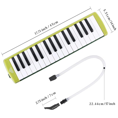 EASTROCK 32 Key Melodica Instrument Air Piano Keyboard Soprano Melodica with 2 Mouthpieces Tube Sets Carrying Bag for Beginners Adults Gift Green - color: Green, size: 32key