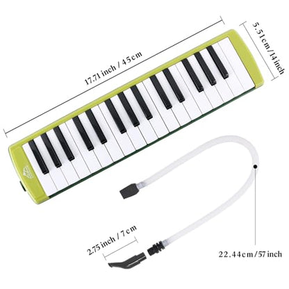EASTROCK 32 Key Melodica Instrument Air Piano Keyboard Soprano Melodica with 2 Mouthpieces Tube Sets Carrying Bag for Beginners Adults Gift Green - color: Green, size: 32key